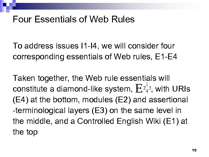 Four Essentials of Web Rules To address issues I 1 -I 4, we will