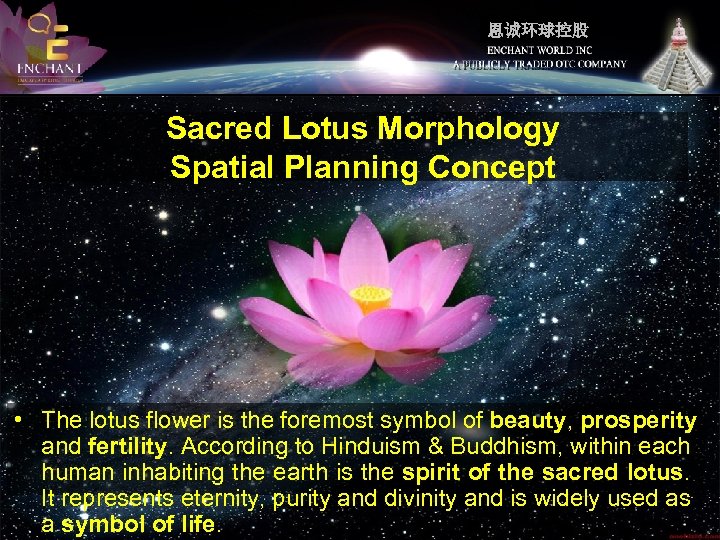 恩诚环球控股 Sacred Lotus Morphology Spatial Planning Concept • The lotus flower is the foremost