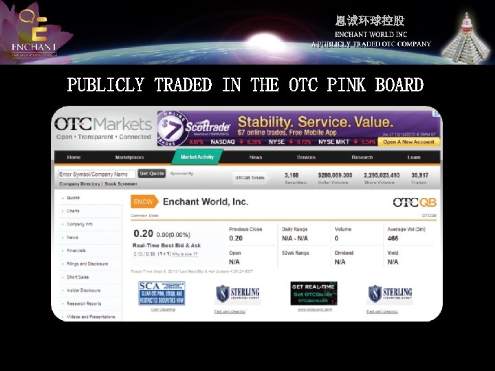 恩诚环球控股 PUBLICLY TRADED IN THE OTC PINK BOARD 