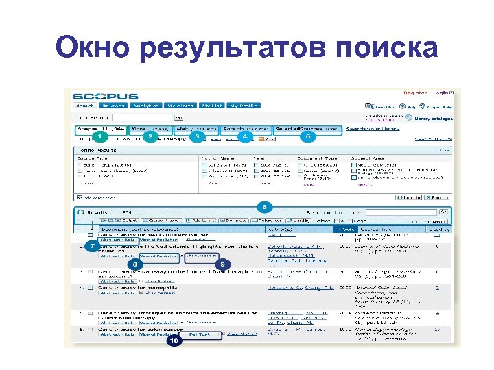 Окно результатов поиска 