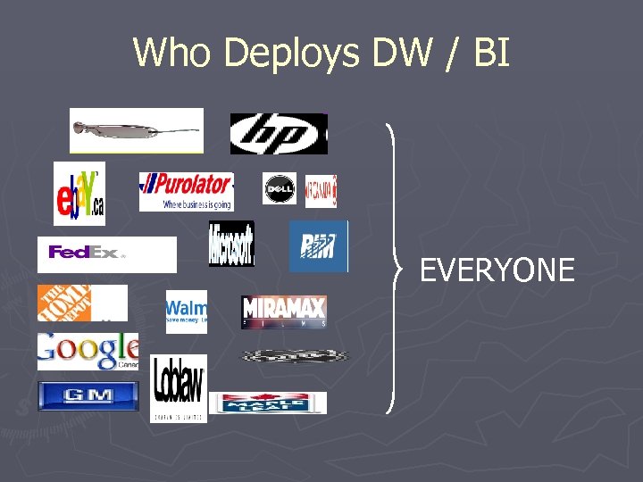 Who Deploys DW / BI EVERYONE 