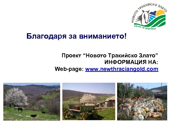 Благодаря за вниманието! Проект “Новото Тракийско Злато” ИНФОРМАЦИЯ НА: Web-page: www. newthraciangold. com 
