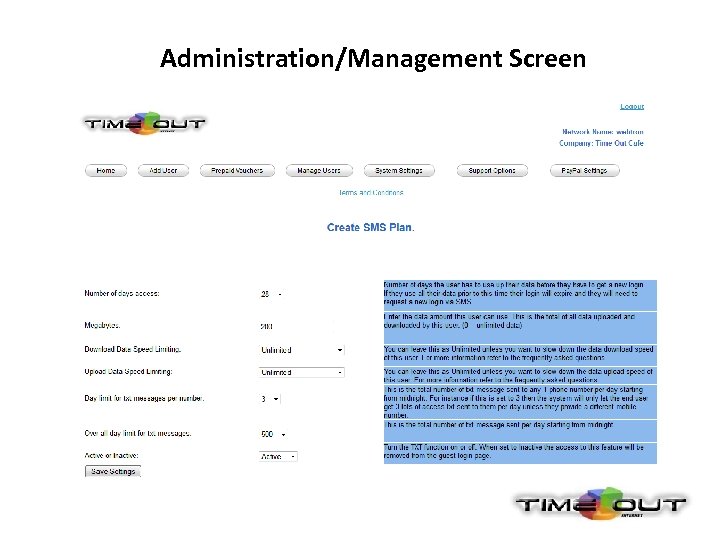 Administration/Management Screen 