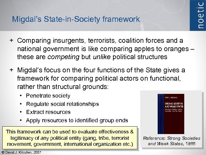 Migdal’s State-in-Society framework + Comparing insurgents, terrorists, coalition forces and a national government is