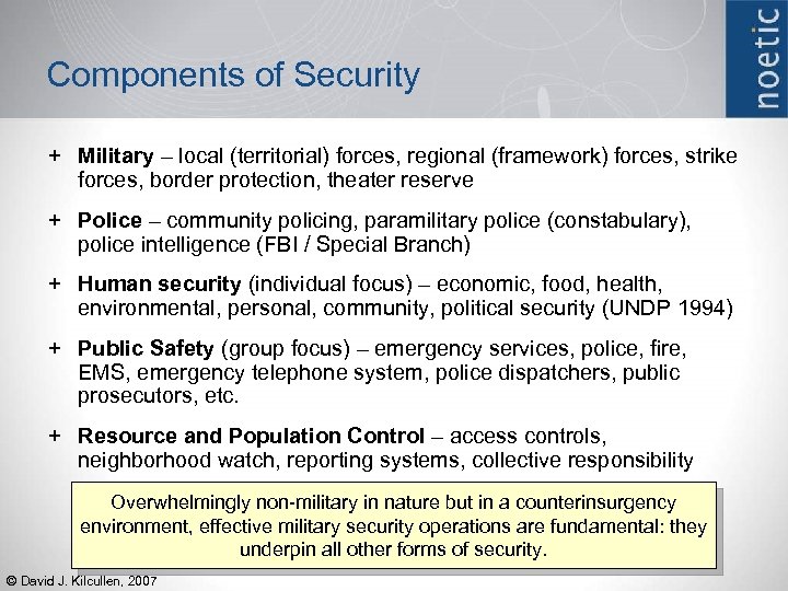 Components of Security + Military – local (territorial) forces, regional (framework) forces, strike forces,