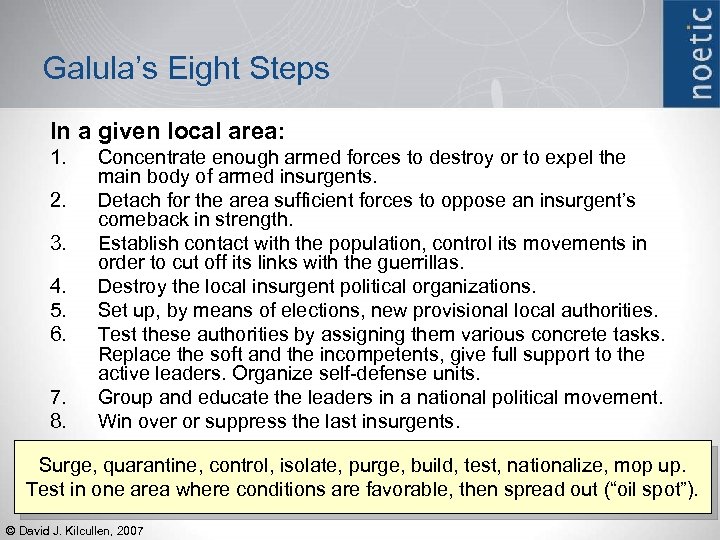 Galula’s Eight Steps In a given local area: 1. 2. 3. 4. 5. 6.