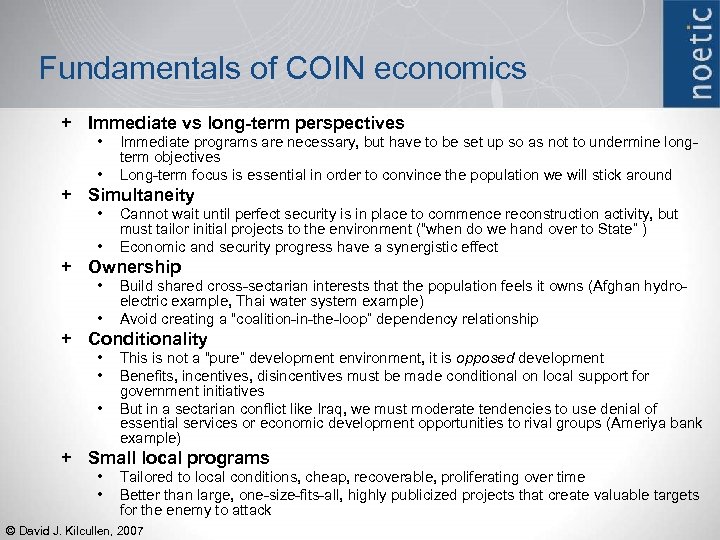 Fundamentals of COIN economics + Immediate vs long-term perspectives • • Immediate programs are