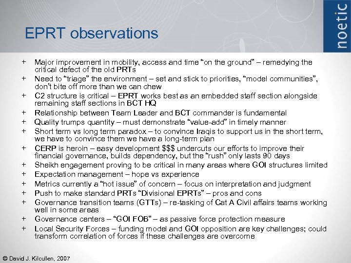 EPRT observations + + + + Major improvement in mobility, access and time “on