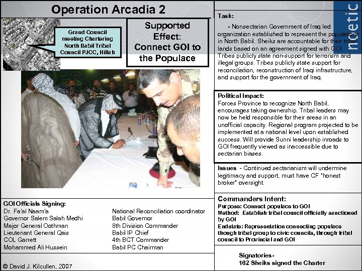 Operation Arcadia 2 Grand Council meeting Chartering North Babil Tribal Council PJCC, Hillah Supported