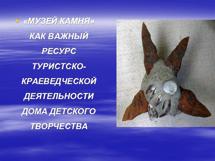 § «МУЗЕЙ КАМНЯ» КАК ВАЖНЫЙ РЕСУРС ТУРИСТСКОКРАЕВЕДЧЕСКОЙ ДЕЯТЕЛЬНОСТИ ДОМА ДЕТСКОГО ТВОРЧЕСТВА 