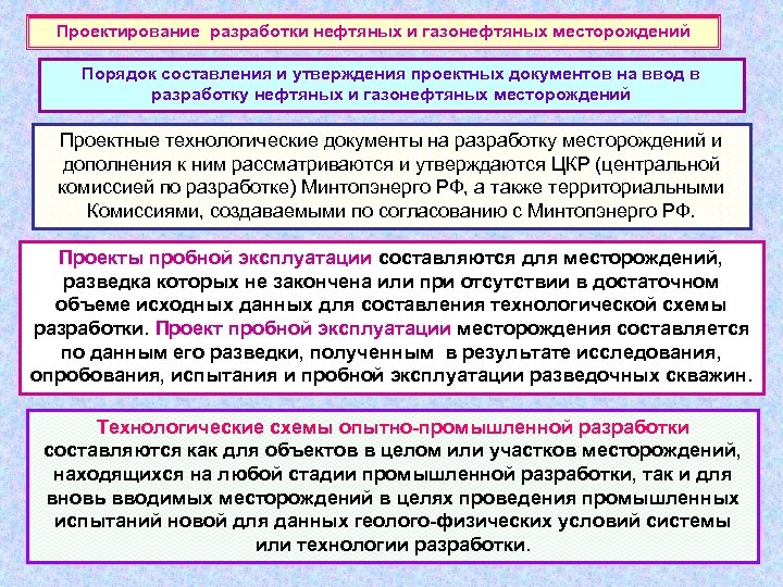 Проектирование разработки нефтяных и газонефтяных месторождений Порядок составления и утверждения проектных документов на ввод