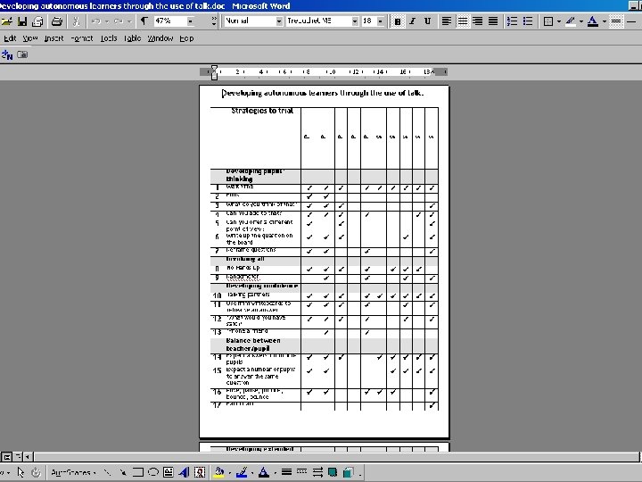 Reviewing the range of strategies used • Insert 32 strategies here. 