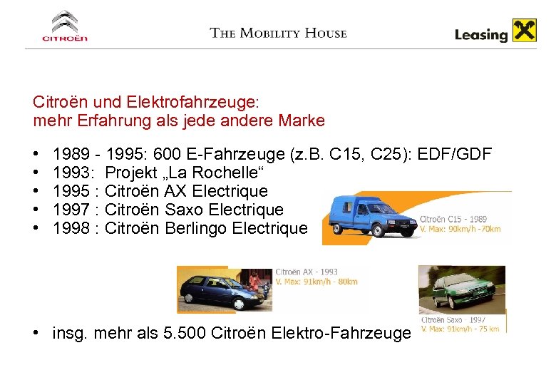 Citroën und Elektrofahrzeuge: mehr Erfahrung als jede andere Marke • • • 1989 -