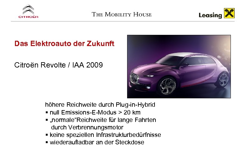 Das Elektroauto der Zukunft Citroën Revolte / IAA 2009 höhere Reichweite durch Plug-in-Hybrid §