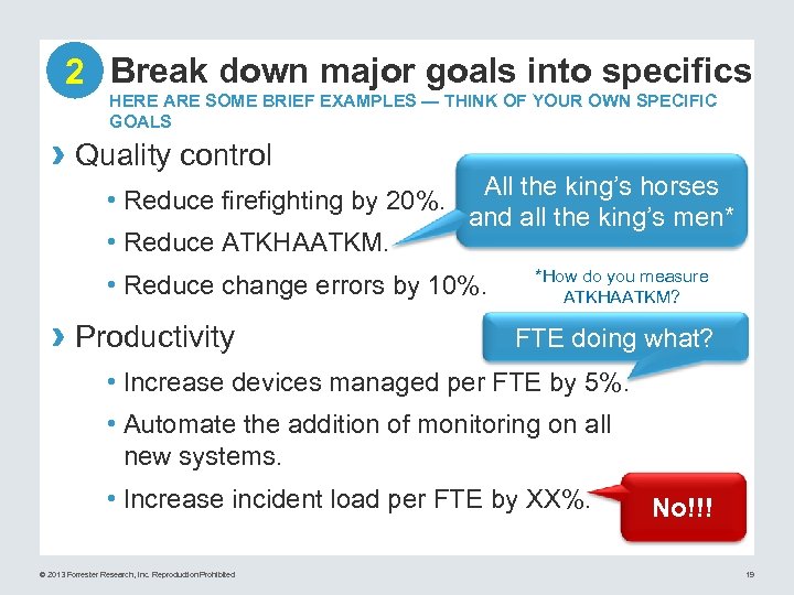 2 Break down major goals into specifics HERE ARE SOME BRIEF EXAMPLES — THINK