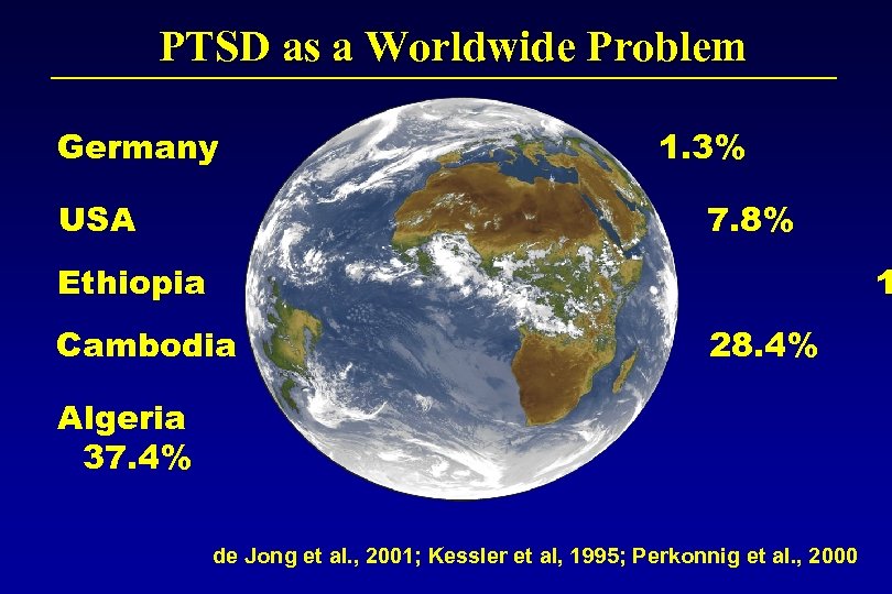 PTSD as a Worldwide Problem Germany USA 1. 3% 7. 8% Ethiopia 1 Cambodia