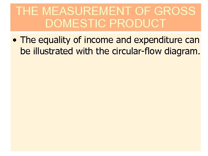 THE MEASUREMENT OF GROSS DOMESTIC PRODUCT • The equality of income and expenditure can