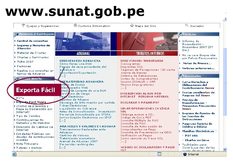 www. sunat. gob. pe Exporta Fácil 