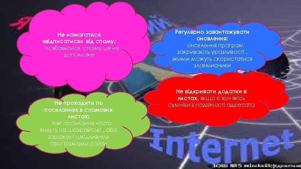 Не намагатися «відписатися» від спаму: позбавитися спаму це не допоможе Не проходити по посиланнях