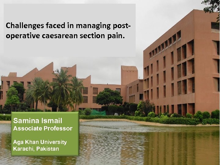 Challenges faced in managing postoperative caesarean section pain. Samina Ismail Associate Professor Aga Khan