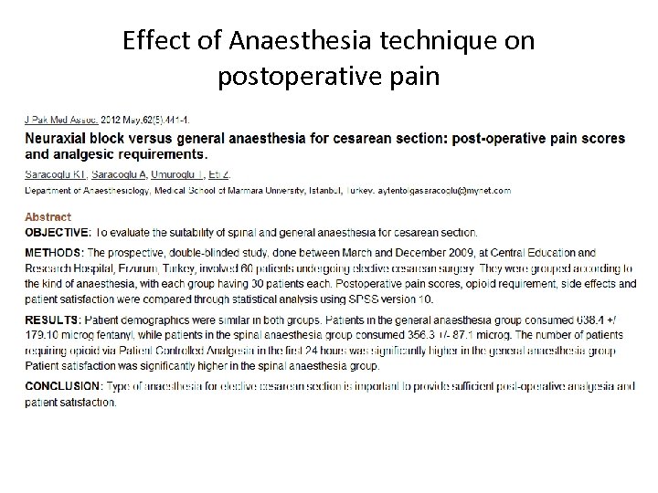 Effect of Anaesthesia technique on postoperative pain 