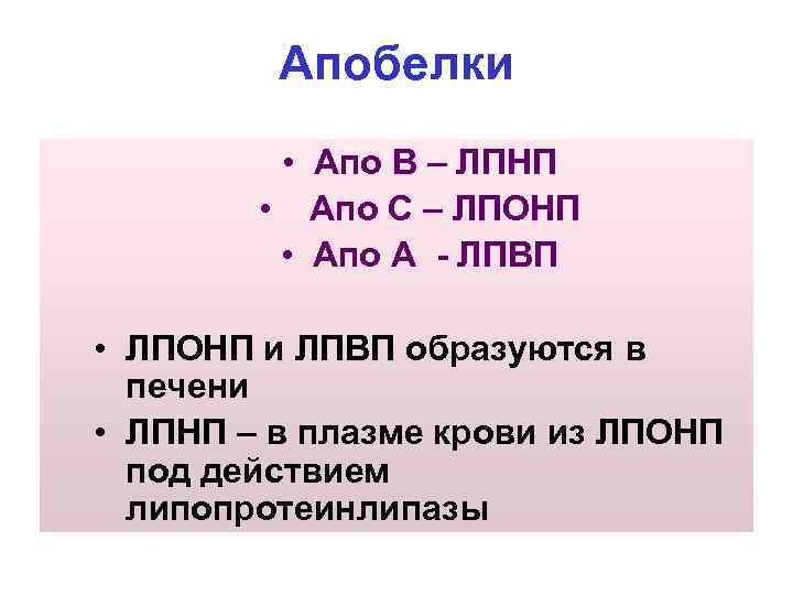 Апобелки • Апо В – ЛПНП • Апо С – ЛПОНП • Апо А