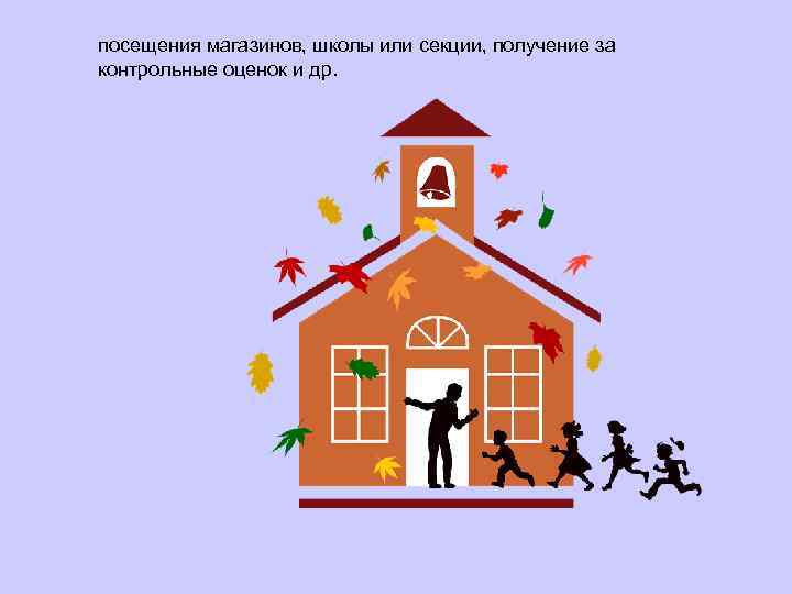 посещения магазинов, школы или секции, получение за контрольные оценок и др. 