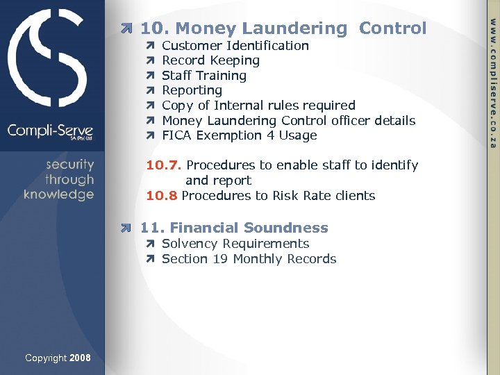 10. Money Laundering Control Customer Identification Record Keeping Staff Training Reporting Copy of Internal