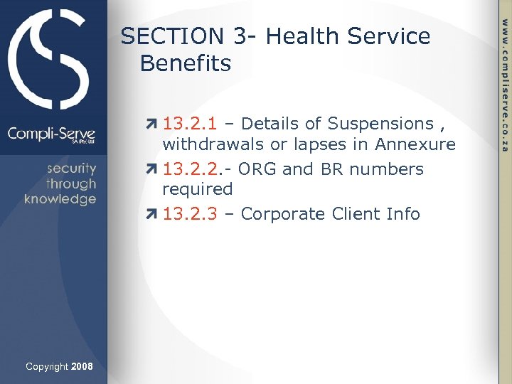 SECTION 3 - Health Service Benefits 13. 2. 1 – Details of Suspensions ,