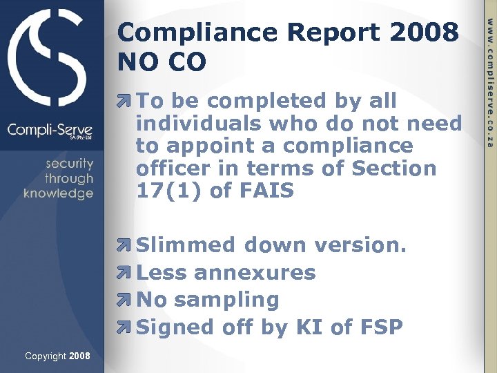 Compliance Report 2008 NO CO To be completed by all individuals who do not