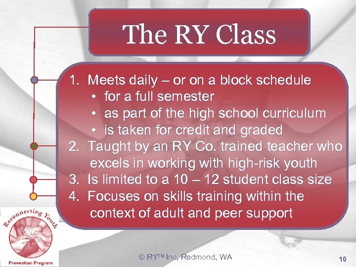 The RY Class 1. Meets daily – or on a block schedule • for