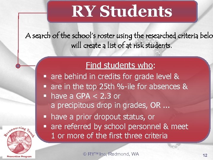 RY Students A search of the school’s roster using the researched criteria belo will
