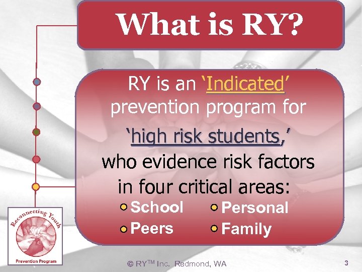What is RY? RY is an ‘Indicated’ prevention program for ‘high risk students, ’
