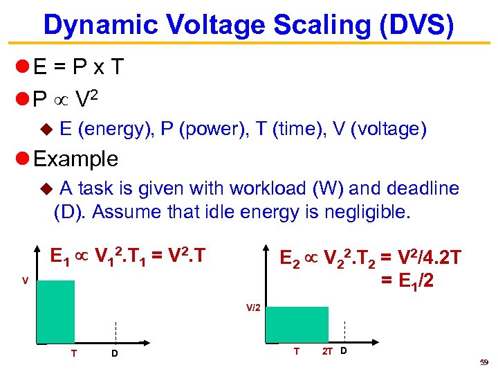 Dynamic Voltage Scaling (DVS) E = P x T P V 2 u E