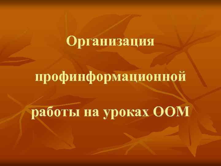 Организация профинформационной работы на уроках ООМ 