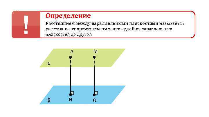 Определение Расстоянием между параллельными плоскостями называется расстояние от произвольной точки одной из параллельных плоскостей