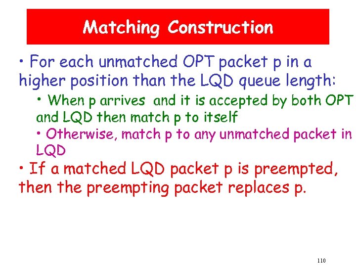 Matching Construction • For each unmatched OPT packet p in a higher position than