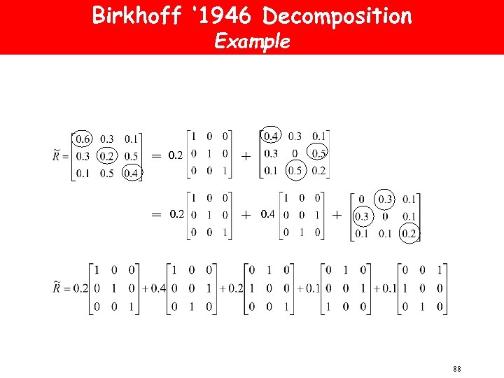 Birkhoff ‘ 1946 Decomposition Example = 0. 2 + 0. 4 + 88 