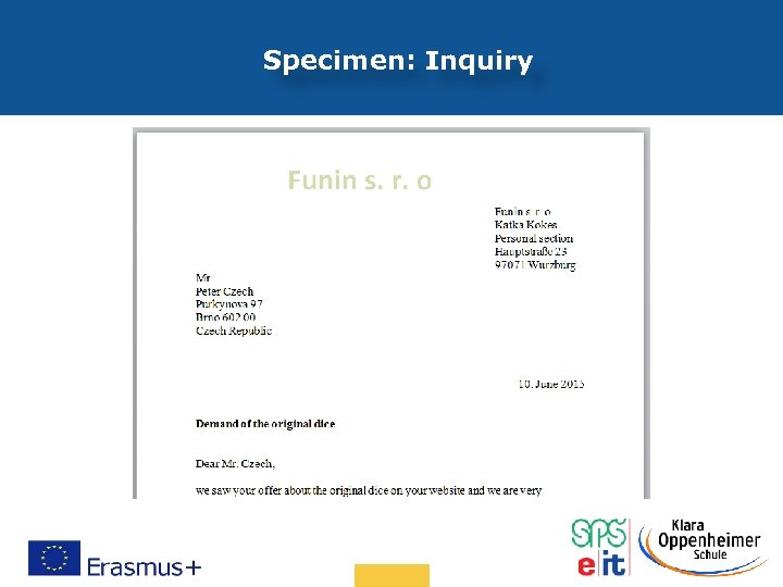 Specimen: Inquiry Date: in 12 pts 