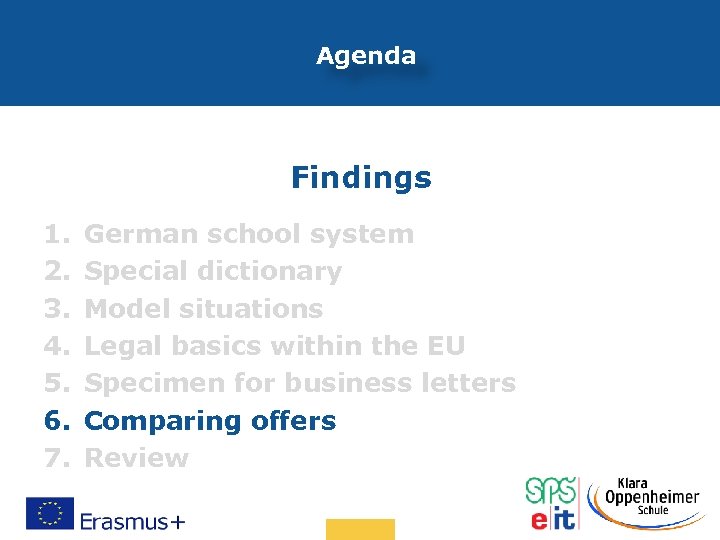 Agenda Findings 1. 2. 3. 4. 5. 6. 7. German school system Special dictionary