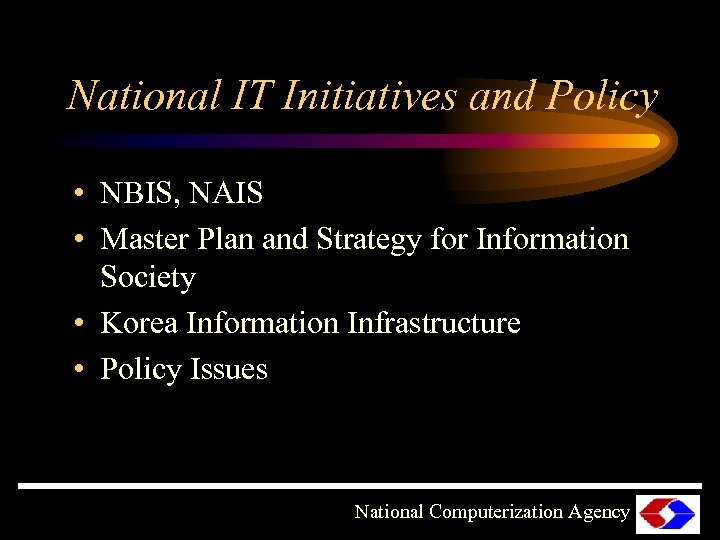 National IT Initiatives and Policy • NBIS, NAIS • Master Plan and Strategy for