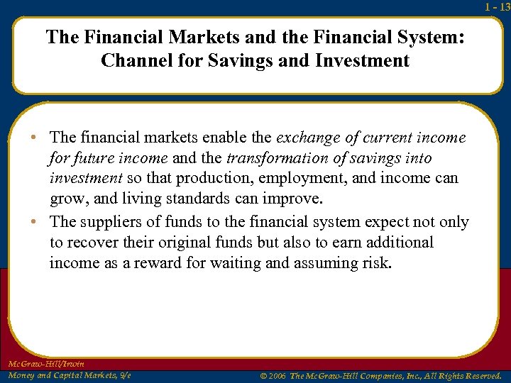 1 - 13 The Financial Markets and the Financial System: Channel for Savings and