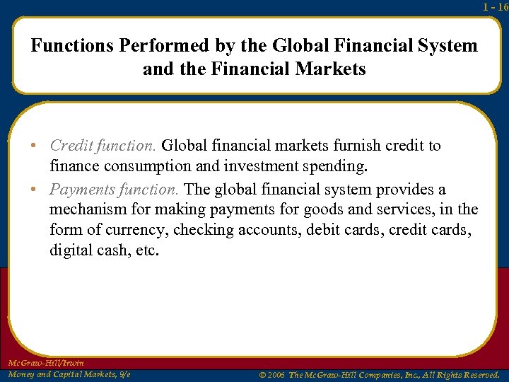 1 - 16 Functions Performed by the Global Financial System and the Financial Markets