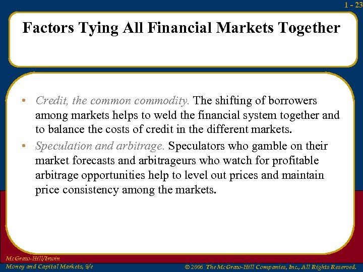 1 - 23 Factors Tying All Financial Markets Together • Credit, the common commodity.