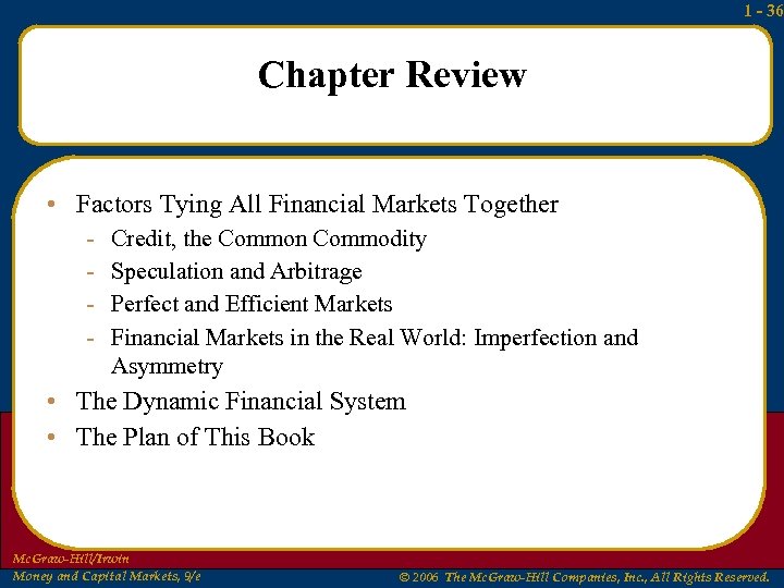 1 - 36 Chapter Review • Factors Tying All Financial Markets Together - Credit,