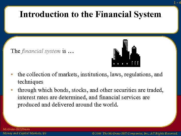 1 -4 Introduction to the Financial System The financial system is … • the