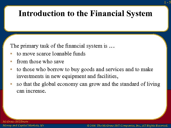 1 -5 Introduction to the Financial System The primary task of the financial system