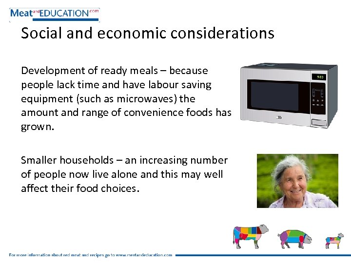 Social and economic considerations Development of ready meals – because people lack time and