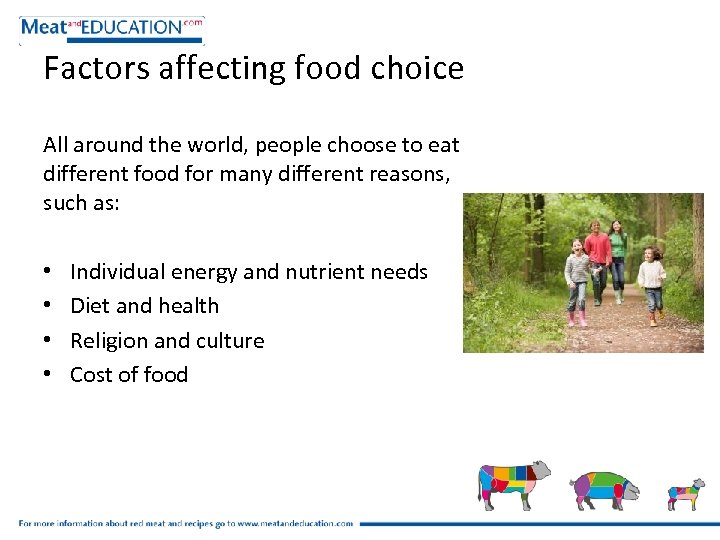 Factors affecting food choice All around the world, people choose to eat different food