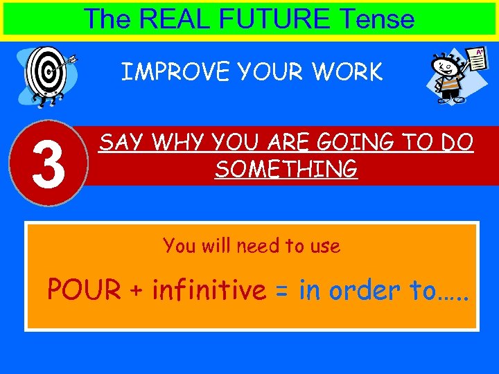 The REAL FUTURE Tense IMPROVE YOUR WORK 3 SAY WHY YOU ARE GOING TO